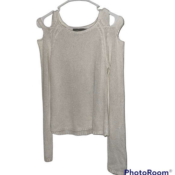 MINKPINK white shimmer cold shoulder sweater top - Picture 1 of 4